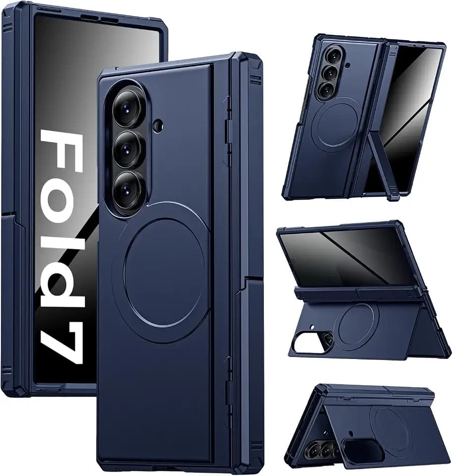 Kaiiecal for Samsung Galaxy Z-Fold-7 Case: Magnetic Shockproof [Dual-Stand] [Hinge Protection] [Fit for Magsafe] [Anti-Scratch] [Anti Spy] Protective Phone Cover for ZFold 7 5G 2025 (Blue)