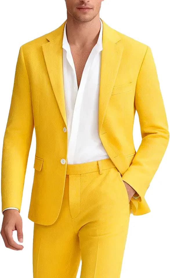 UNINUKOO Linen Suit for Men Dress Casual Beach Outfits for Wedding