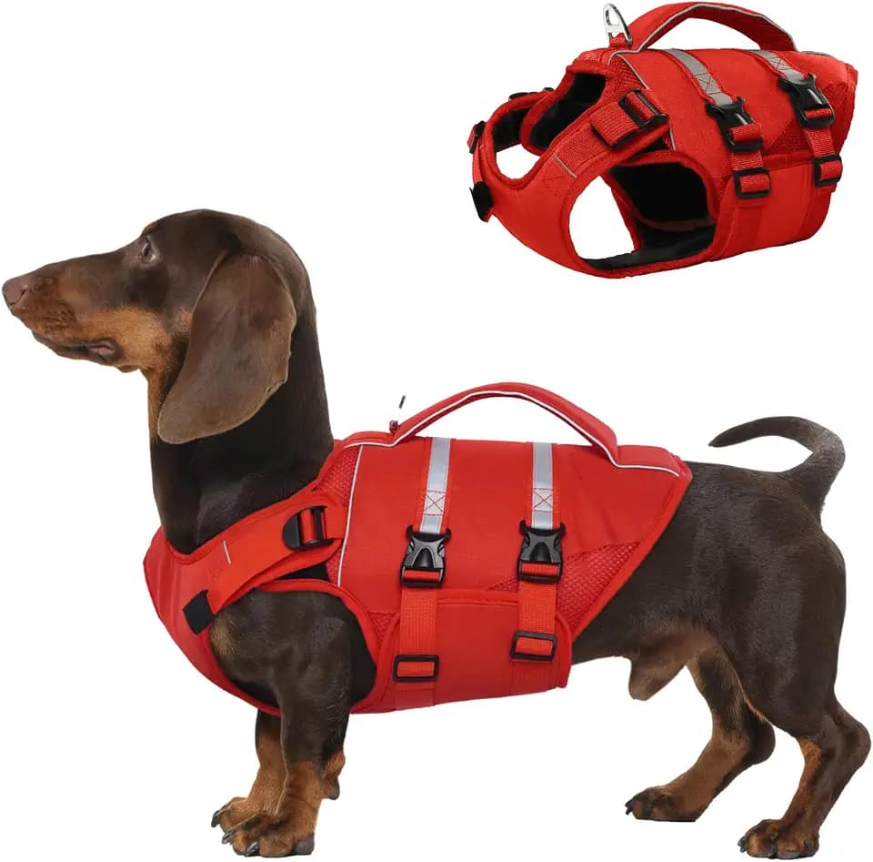 Kuoser Schwimmweste Hund klein, Hundeschwimmweste mit Griff, Rot S
