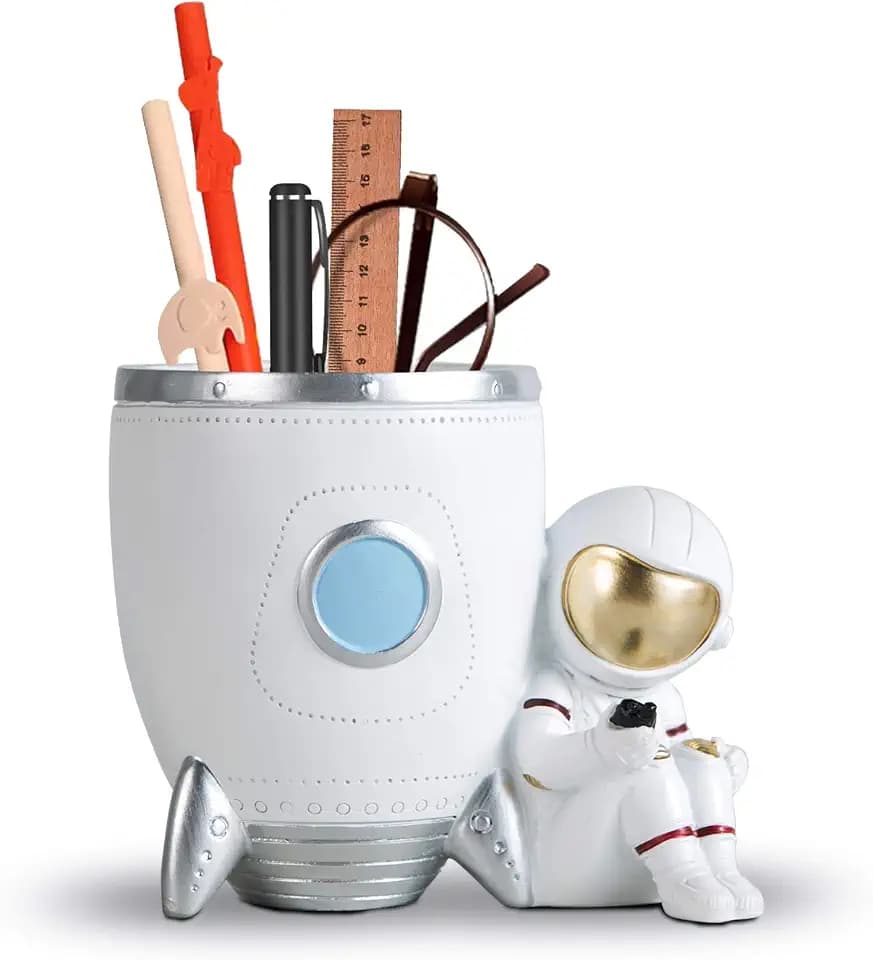 Kimdio Pen Holder, Astronaut Stand for Desk Pencil Holder, Resin Desk Organizer Decorative Accessories Ideal Gift for Office, Classroom, Home