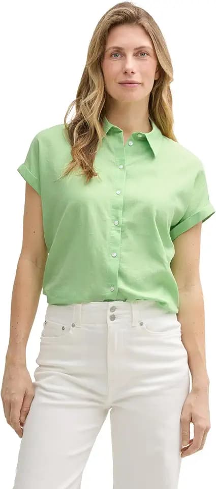 Tom Tailor Damen Loose Fit Bluse mit Leinenanteil