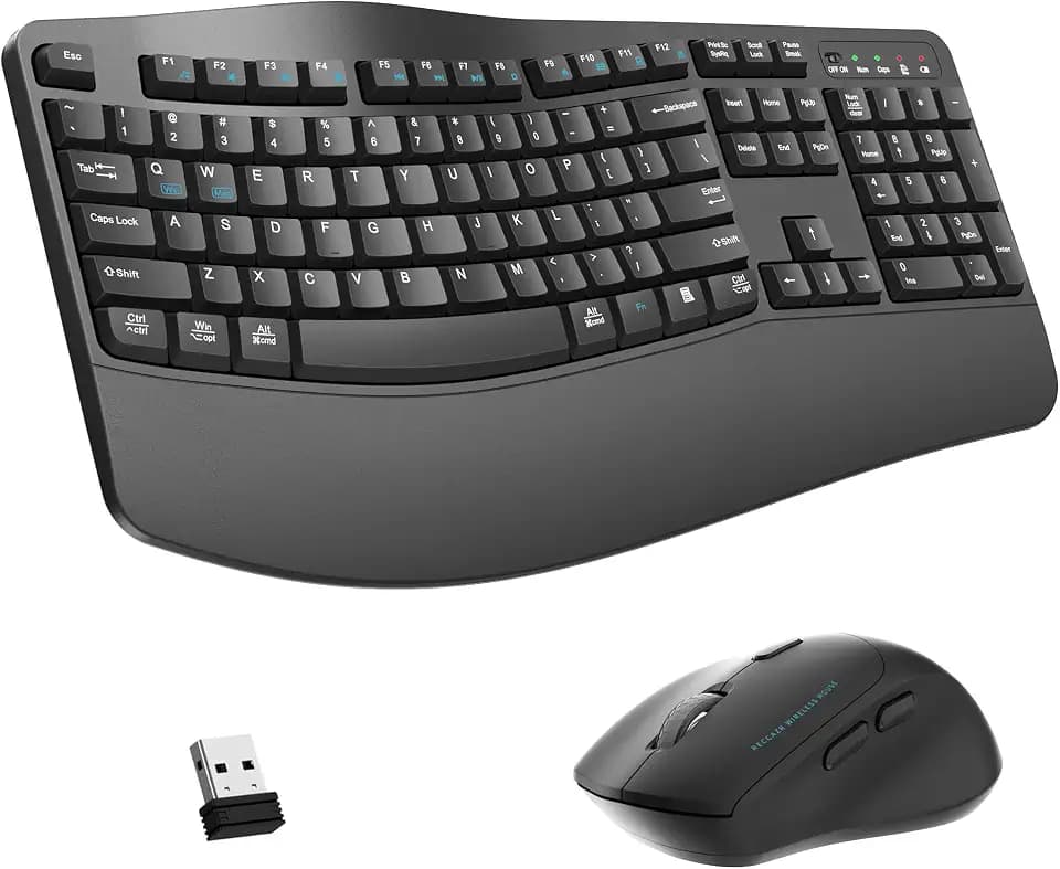 Wireless Keyboard and Mouse Combo,2.4G Full Size Ergonomic Wave Keys(Gray)