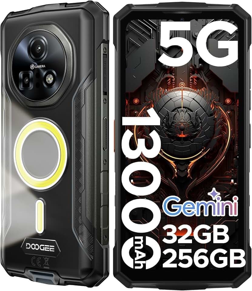 DOOGEE Fire 7 Pro Outdoor Mobile Phone Without Contract 1200LM Dual Camping Lamp AI 5G, Walkie Talkie, 13000mAh, Outdoor Smartphone 32GB+256GB, 6.6 Inch 64MP 3 Card Slot/Face ID/OTG/NFC
