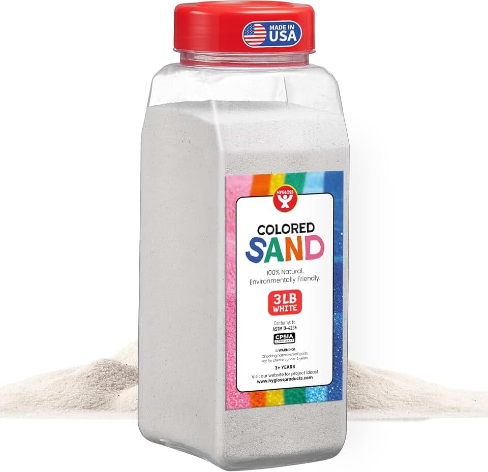 Hygloss Colored Sand for Crafts – 3 lb Bottle, White – Vibrant Colorful Fine Sensory Play Sand Art Kits for Kids – Classroom Activities for Children 3 4 5 6 7 8 9 10 11 12 – Safe for Ages 3+
