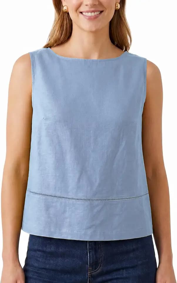 Linen Tank Tops for Women Sleeveless Summer Boat Neck Shirt 2026