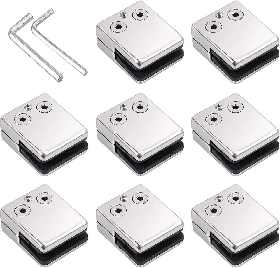 Proster Glasklemmen 8 STÜCKE Edelstahl 304 Größ für 8-10mm Dicke Glas Einstellbare Glashalterung Flache Rückseite für Balustrade Treppe Handlauf Poliertes Finish Vierkantklemmen - Silber