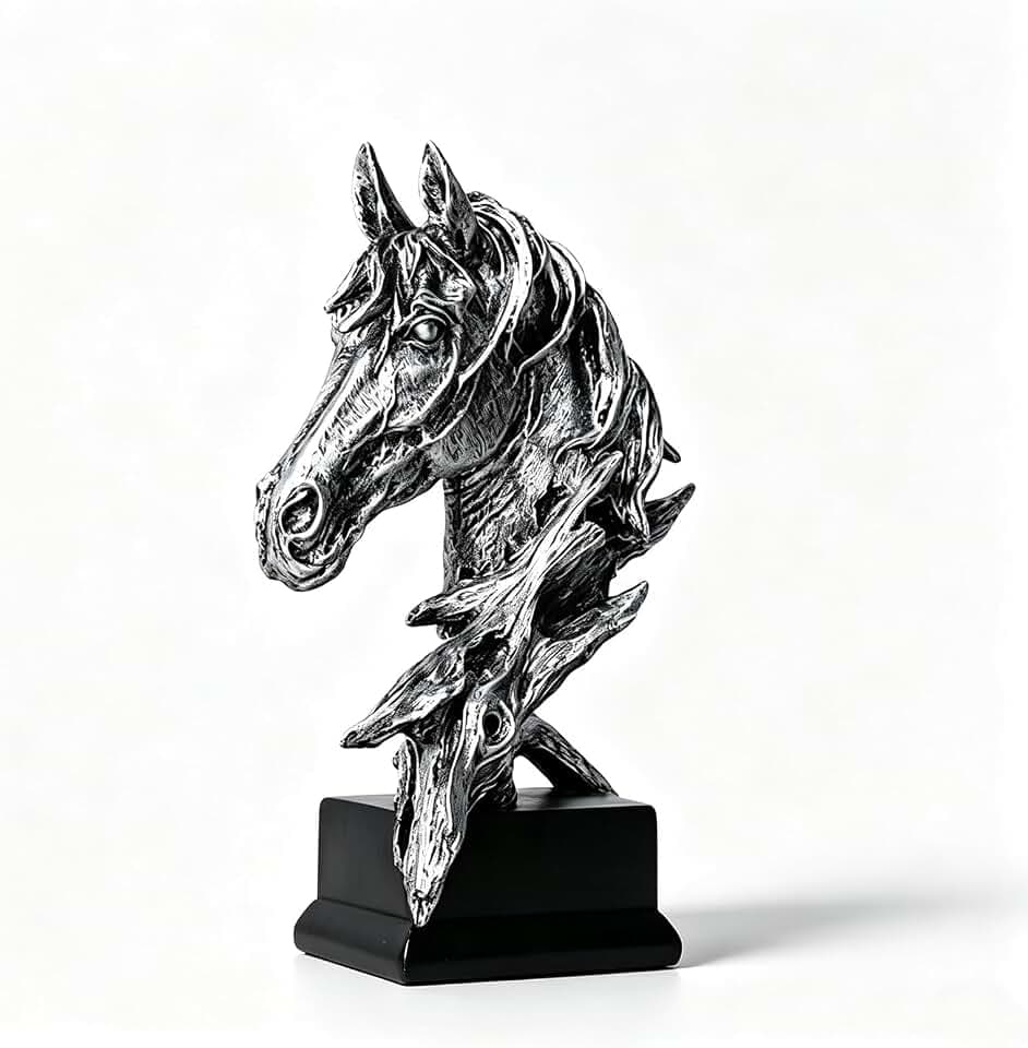 Large Horse Head Decor 11.42" Silver Table Statue Decor