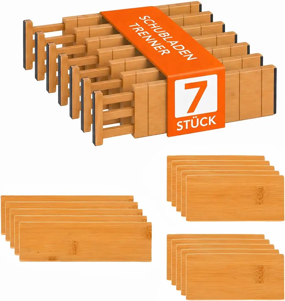 Relaxdays Schubladentrenner, 22-tlg. Set, verstellbar, 43,5-56,5 cm, natur