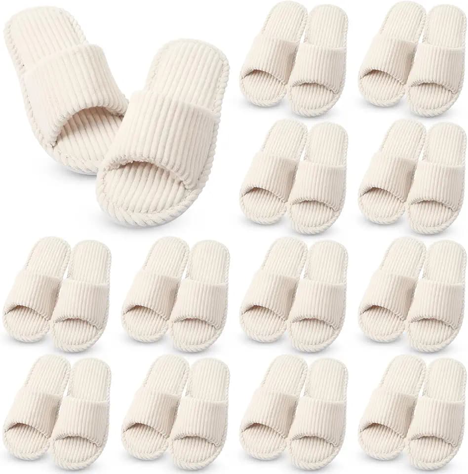 12 Pairs Slippers for Women Bridesmaid Slippers Bulk House Slipper Indoor Open Toe Corduroy Bedroom Shoes Slides for Bridal
