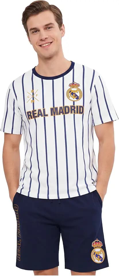 Get Trend - Real Madrid | FC Barcelona Schlafanzug Herren Kurz, Sommer Outfit, Pyjama Herren Set, T-Shirt & Shorts, Fussball Geschenke für Männer