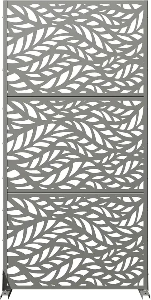 Casaphoria Metal Privacy Screen Outdoor, 72" H x 35" W Freestanding Decorative Privacy Screen for Patio Deck Balcony Garden with Stable Base, Grey-Spring