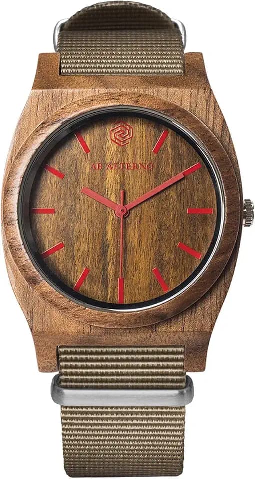 AB AETERNO "Journey Red Sand Walnuss Holz Rot Swiss Quarz Hypoallergen Unisex Uhr