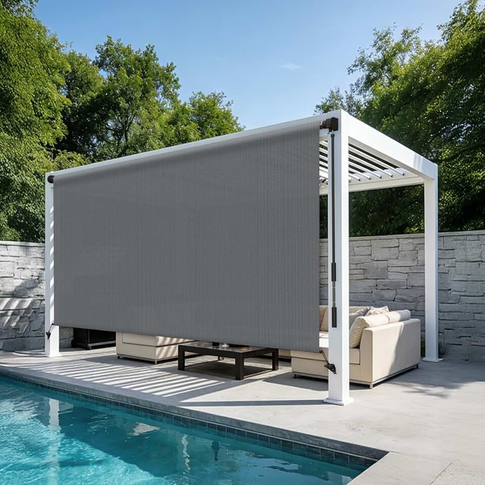 HENG FENG Outdoor Roller Shade 6' W x 8' H Dark Grey