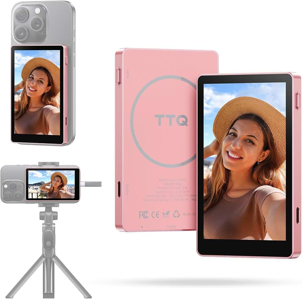 TTQ 4K 60fps Vlog Selfie Monitor Screen, Magnetic Phone Vlog Selfie Monitor