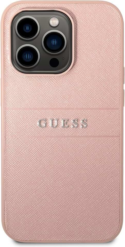 Guess GUHCP14XPSASBPI Hülle für iPhone 14 Pro Max 6,7" Rosa Saffiano Strap