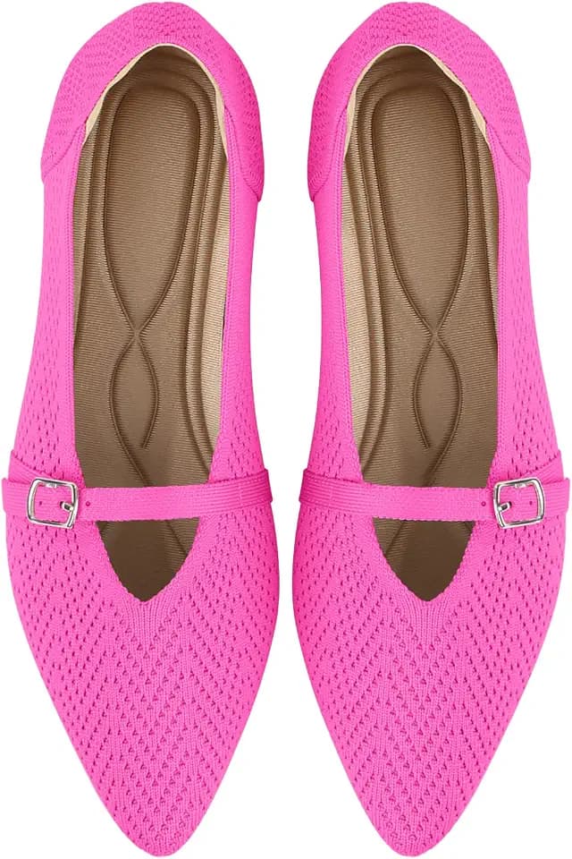 Flats for Women Pointed Toe Knit Ballet Comfortable Dressy Washable Mary Jane Flat Shoes