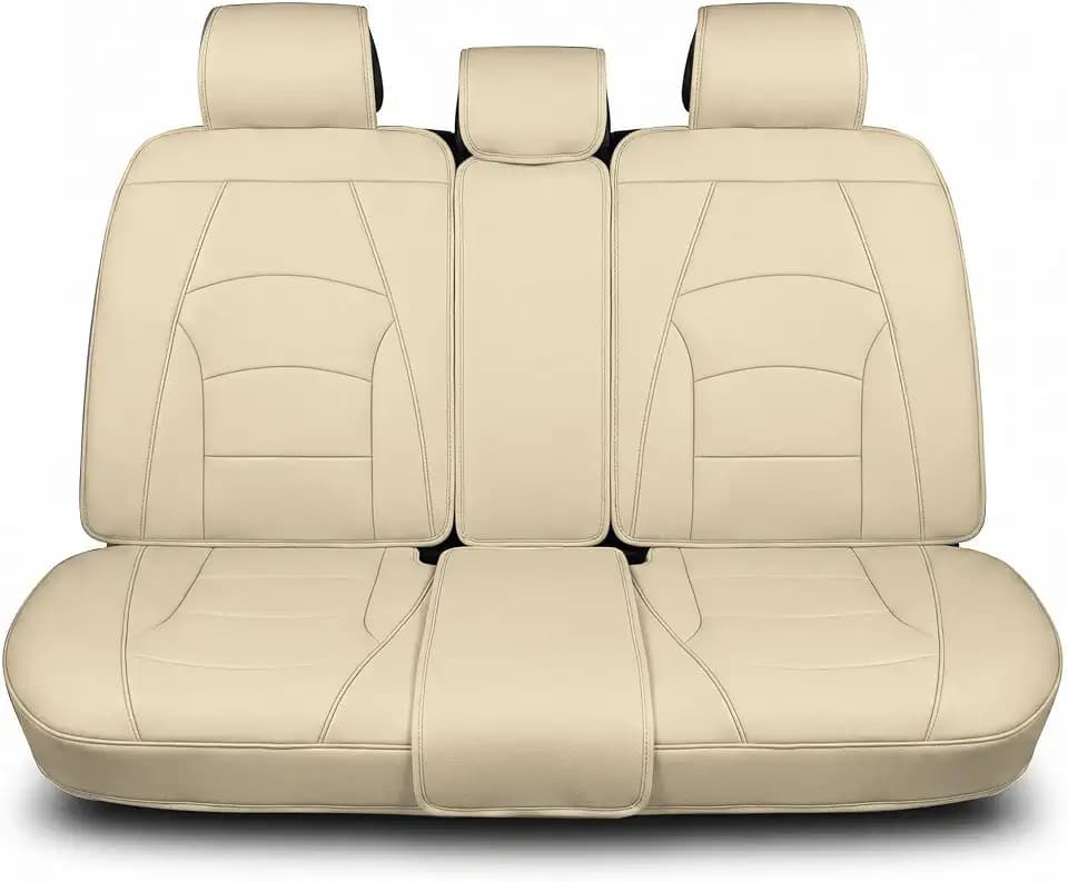 FH Group Ultra Comfort Highest Grade Faux Leather Seat Cushions (Solid Beige) Rear Set with Gift – Universal Fit for Cars Trucks & SUVs