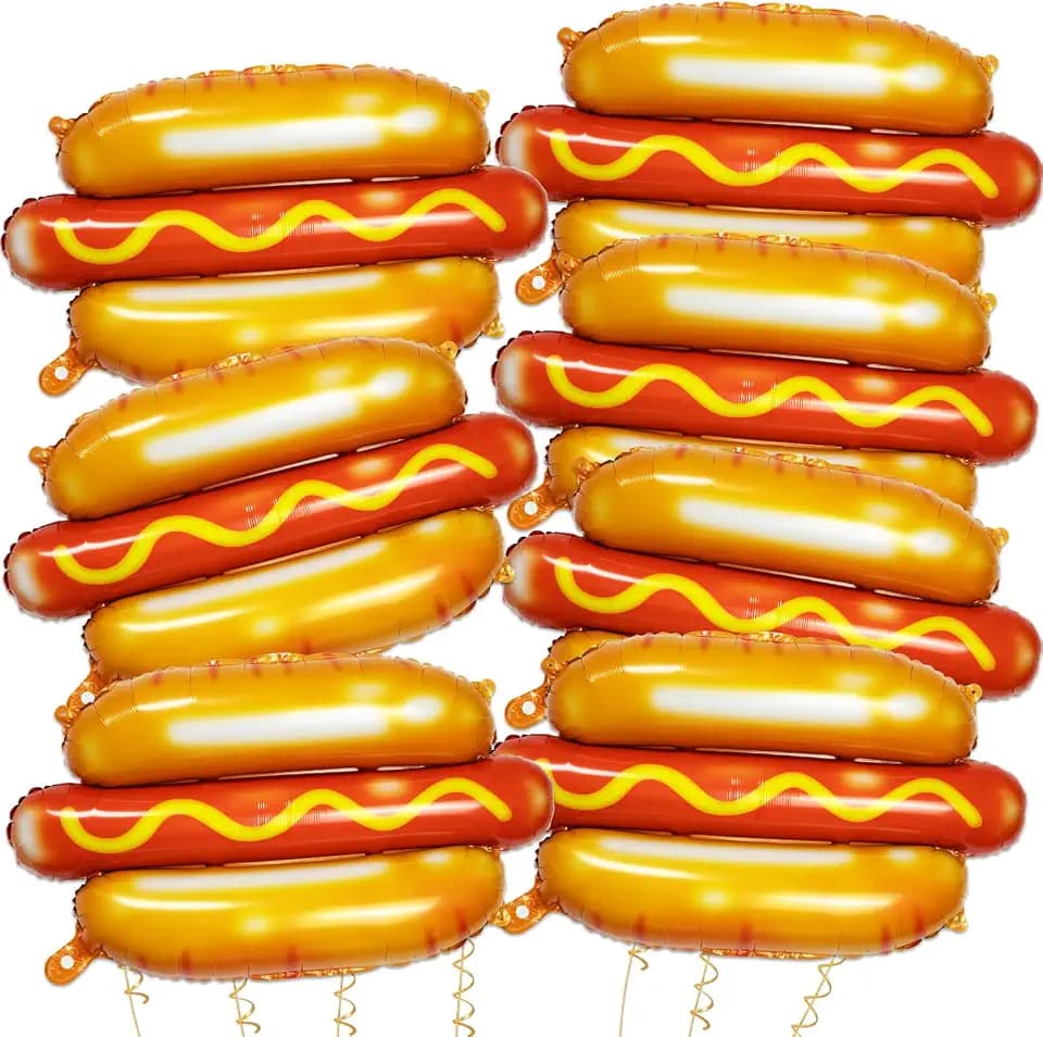 Giant Hot Dog Balloons, 7 Pcs 28 Inch Hot Dog Foil Balloons