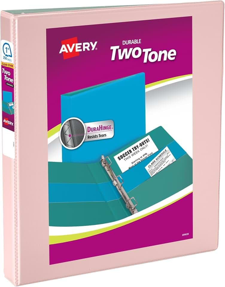 Avery® Two-Tone 3 Ring Binder, 1" Slant Rings, 1 Blush/Sage Binder
