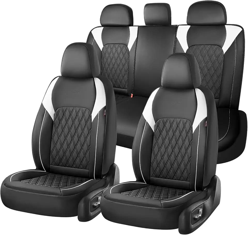 Coverado Automotive Seat Covers, Car Seat Covers Full Set, Car Seat Cover, Waterproof Seat Covers, Car Seat Protector Car Seat Cushion Interior Truck Accessories Universal Fit Most Cars, Black&White