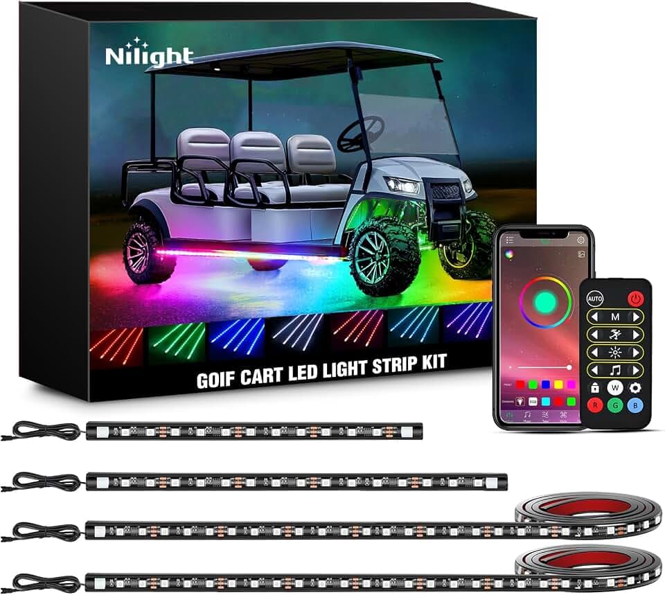 Nilight 4PCS Golf Cart Underglow LED Light Strips Dream Color APP Remote