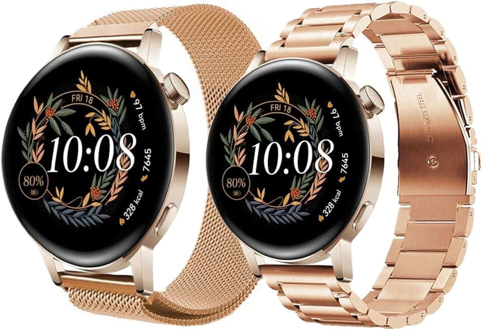Armband Kompatibel mit Huawei Watch GT3/GT2 42mm/GT3 Pro 43mm Metall Edelstahl Uhrenarmbänder, 20mm Masche Schleife Ersatz Armbänder für Herren Damen