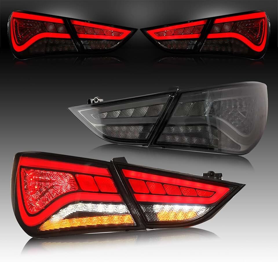 VLAND LED Smoked Taillights Compatible for Hyundai Sonata 6th Gen Sedan 2011 2012 2013 2014, W/Dynamic Running, Sequential Turn Singal lamp, Brake light, Reverse Lights Comprehensive Function, SET