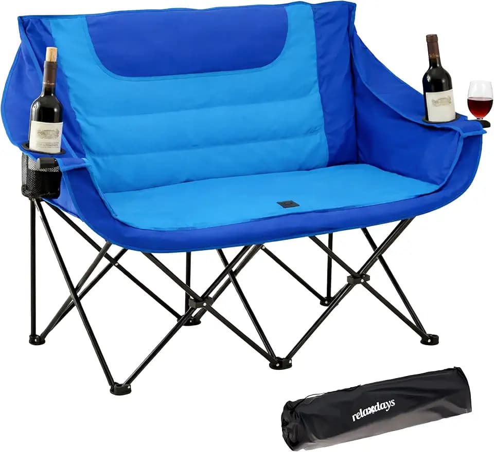 Relaxdays Camping Bank, faltbar, Tragetasche, Getränkehalter, 272 kg, blau
