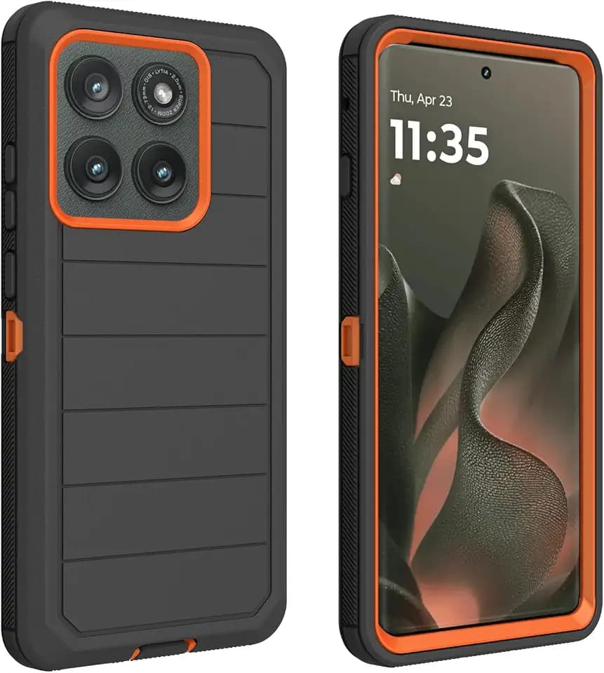 for Motorola Edge 2025 Case, Heavy Duty Bumper Case Shockproof Dustproof 3 in 1 Rugged Protective Phone Cover for Motorola Moto Edge 2025 (Orange/Black)