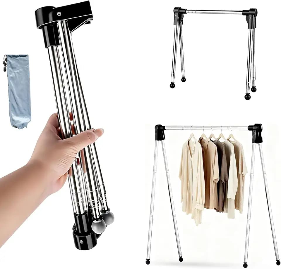 Kleiderständer Klappbar, Teleskop Kleiderstange Klappbar, 33–71,1 cm Verstellbarer Camping Wäscheständer, Tragbarer Kleiderständer aus Edelstahl für Zuhause, Wäsche, Reisen, Outdoor