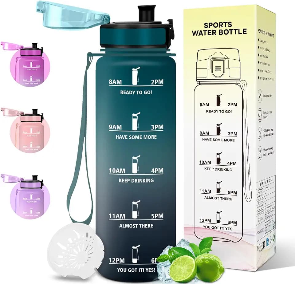Motswedi Trinkflasche 1l, Sport Trinkflasche, Auslaufsicher, Wasserflasche, Kohlensäure Geeignet, Sportflasche für Yoga, Schule, Fahrrad, Outdoors, Dunkelgrün & Grau