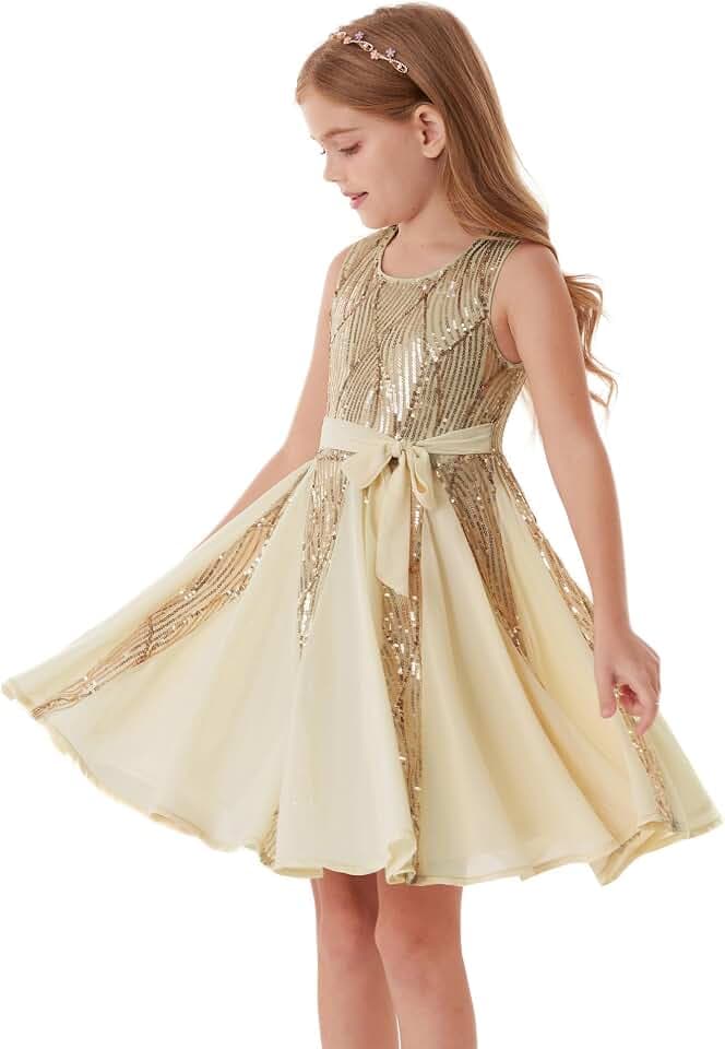 GRACE KARIN Mädchen Glitzerndes Pailletten Prinzessinnenkleid Geburtstagspartykleid Sommer Blumenmädchen Kleid für besondere Anlässe Festival-Outfit 5-12 Jahre