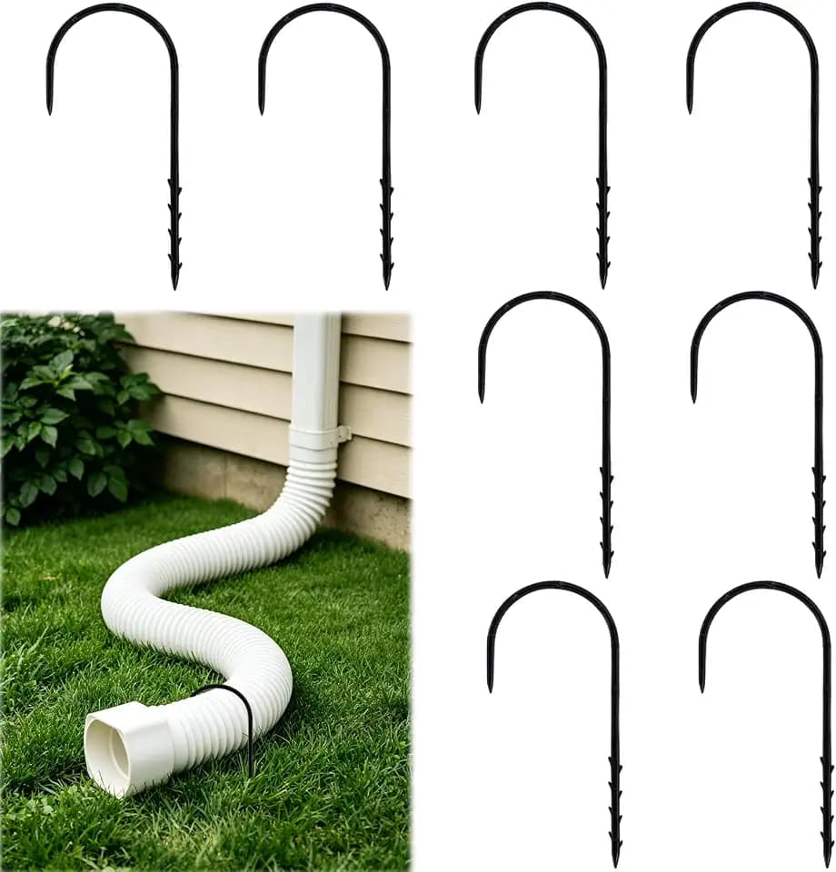 Rain Gutter Downspout Extension Holder, 8PCS Down Spout Drain Extension Fixing Pin Longer Holds Tight in Heavy Rain & Wind Prevents Pull Outs Heavy-Duty PP Material Easy to Install, Black