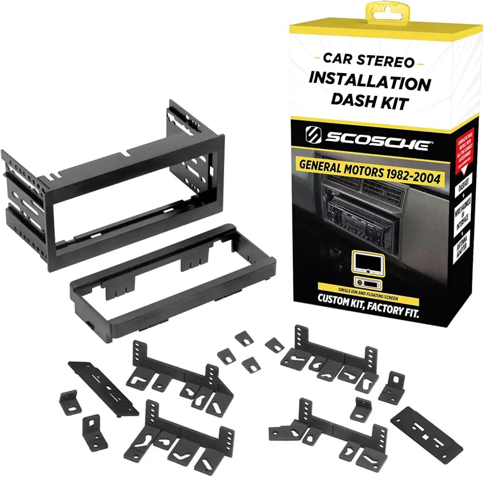 Scosche GM1500B Single DIN Radio Dash Kit with Universal Brackets and Snap-in Extension Compatible with Select 1982-04 GM Vehicles - Stereo Install Kit - See Fit Guide in Images to Verify Your Vehicle