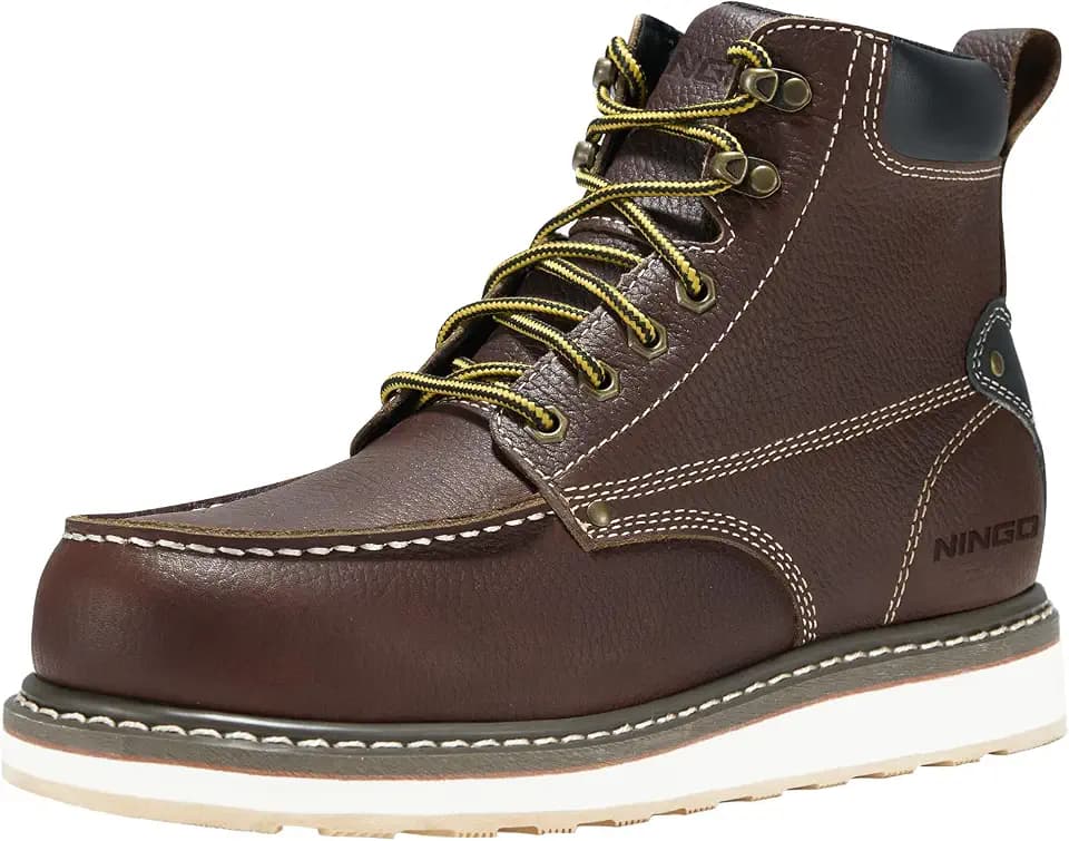 NINGO Steel/Soft Toe Work Boots for Men, Slip Resistant Moc Toe Work Shoes