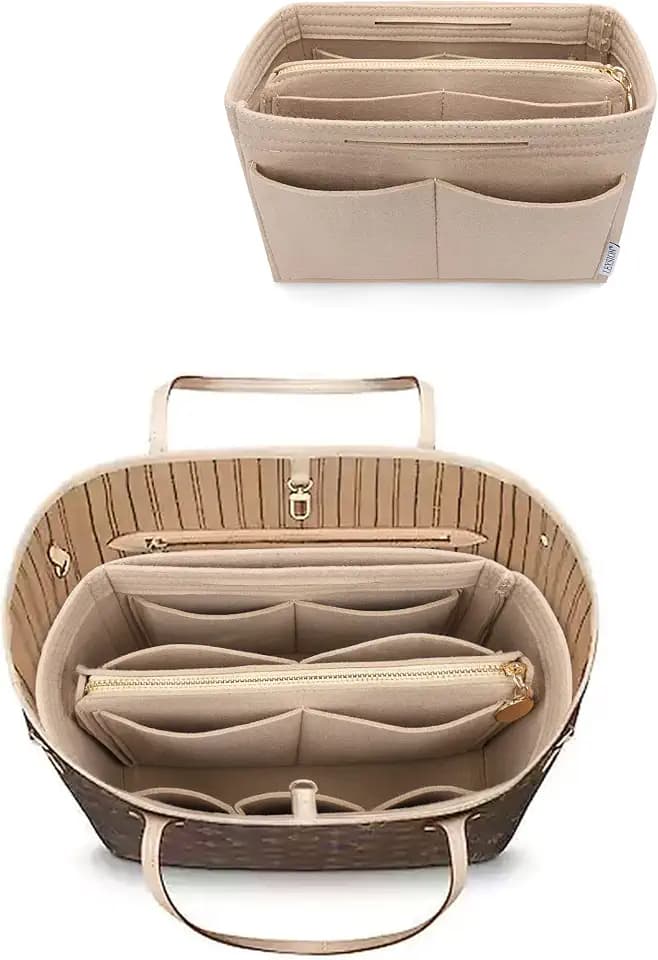 LEXSION Organisatorischer Tascheineinsatz aus Filz mit Reißverschluss, passend für Speedy-Neverfull-Tasche, Taschenformer, Beige (beige), Large
