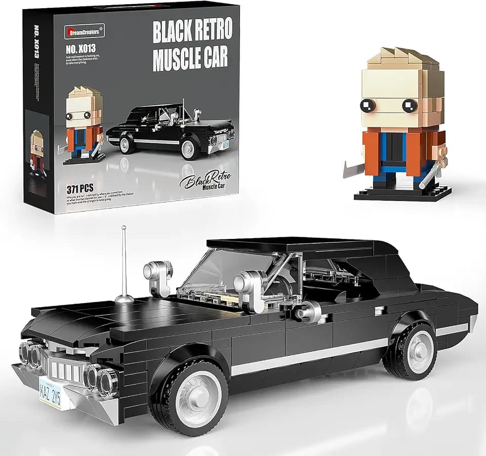Black Muscle Cars Building Toy, Compatible with Lego Cars for Adult Boys 8+, Model Kits for Home Office, Desk Decor, Collectible Toy, Classic 1967 Super Vintage Model with Natural Hunter Character