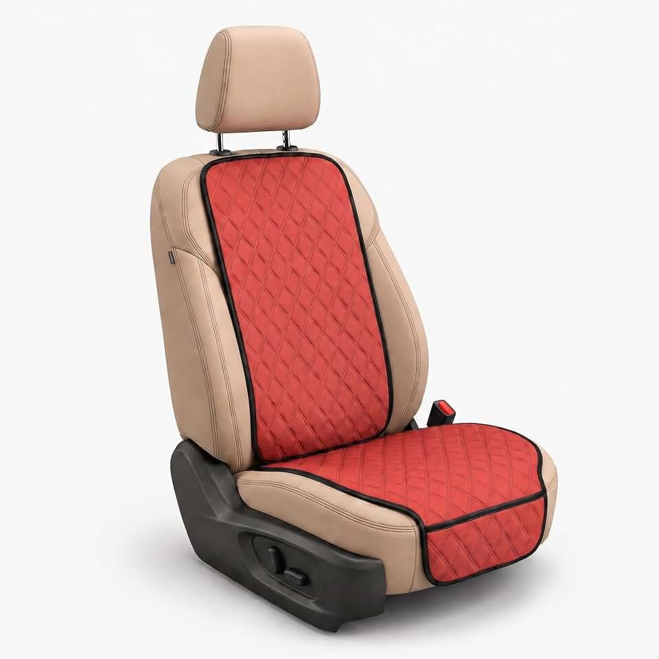 FH Group Car Seat Cushion – Neosupreme Single Front Seat Cover with Front Pockets, Airbag Compatible, Universal Fit Car Seat Cushion for Driver or Passenger Seat, SUV, Truck, Sedan & Van – Red
