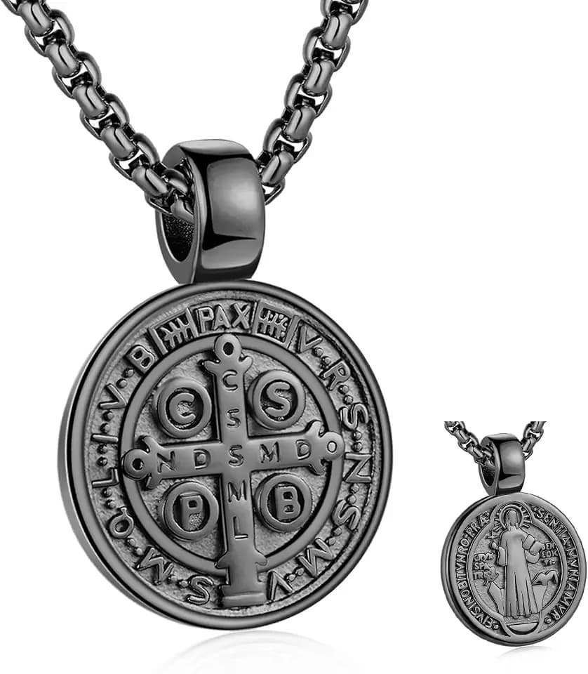 St Benedict Exorcism Medal, Men's Catholic Protector Pendant Necklace