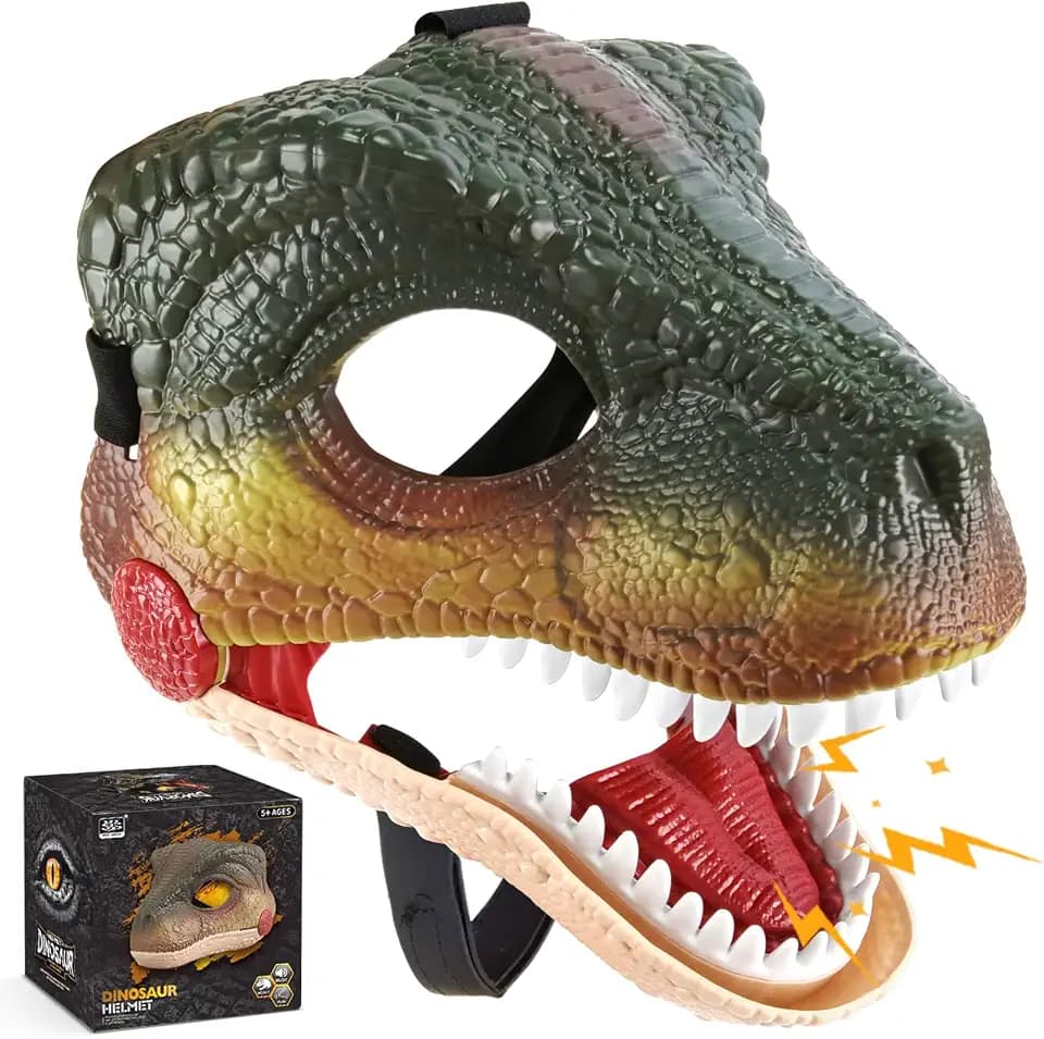 Dino Maske mit Sound, Beweglichem Kiefer und Einstellbarer Größe - Realistische Dinosaurier-Maske für Halloween, Party, Maskerade, Cosplay - Geschenk für Kinder und Erwachsene