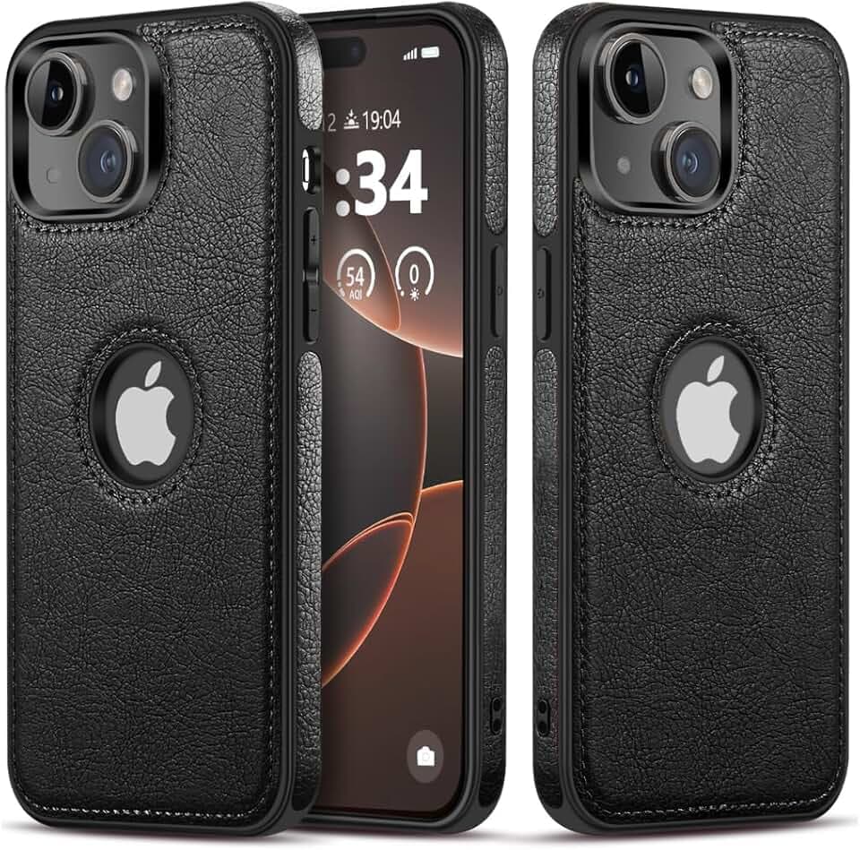 Design Compatible with iPhone 13 Mini Case Luxury Leather Business Vintage Slim Non-Slip Soft Grip Shockproof Protective Cover (2021) 5.4 Inch (Black)