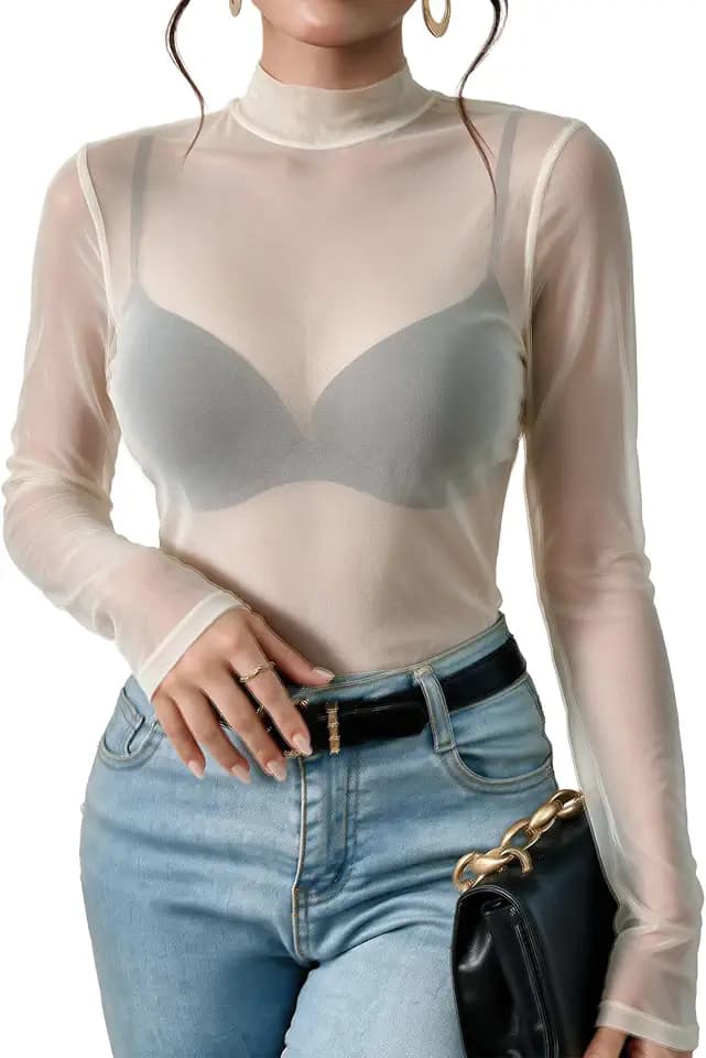 Avidlove Mesh Top for Women See Through Shirt Sheer Blouse Clubwear XS-3XL