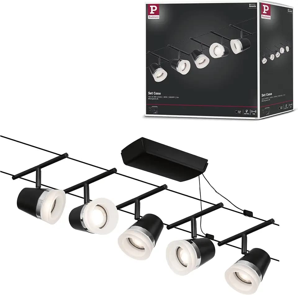 Paulmann 94463 CorDuo Seilsytem Set Cone DC max. 5x10 Watt erweiterbar Schwarz matt Drahtseil Kunststoff GU5,3 Drahtseilsystem ohne Leuchtmittel