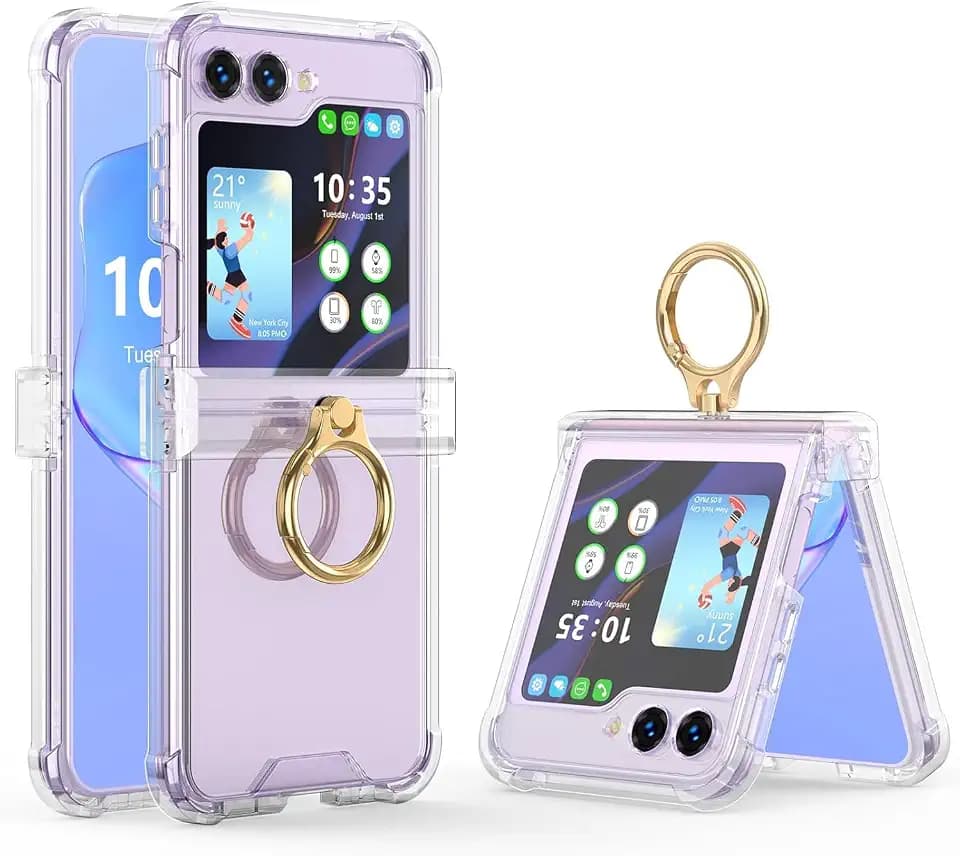 Galaxy Z Flip 5 Case with Hinge Protection Clear for Samsung Flip 5 Case with Kickstand Protective Cover for Samsung Galaxy Z Flip 5 5G (2023) - Clear