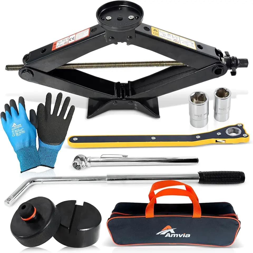 Car Jack Kit 3 Ton Scissor Jack with Universal & Tesla Pads for Auto & SUV
