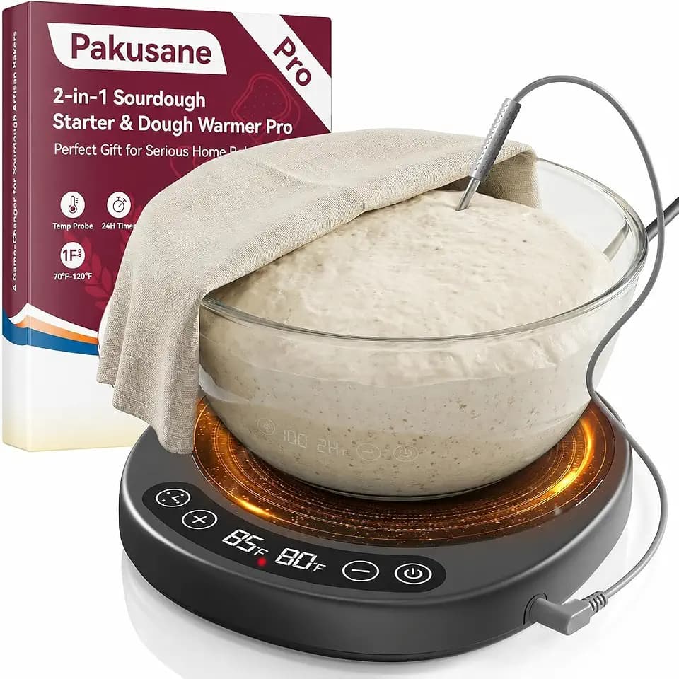 SourKeeper, Larger 2-in-1 Sourdough Starter Warmer Pro - 2026 Upgrade Larger Heating Plate, Dough Temp Probe, 1°F Control (70–110°F), 24H Timer, Real-Time Monitoring Black
