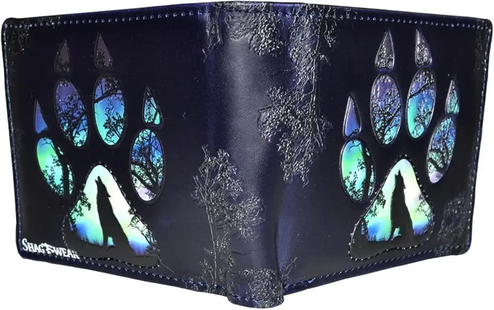 Shag Wear Wolf Paw Billfold Wallet for Men Dark Blue