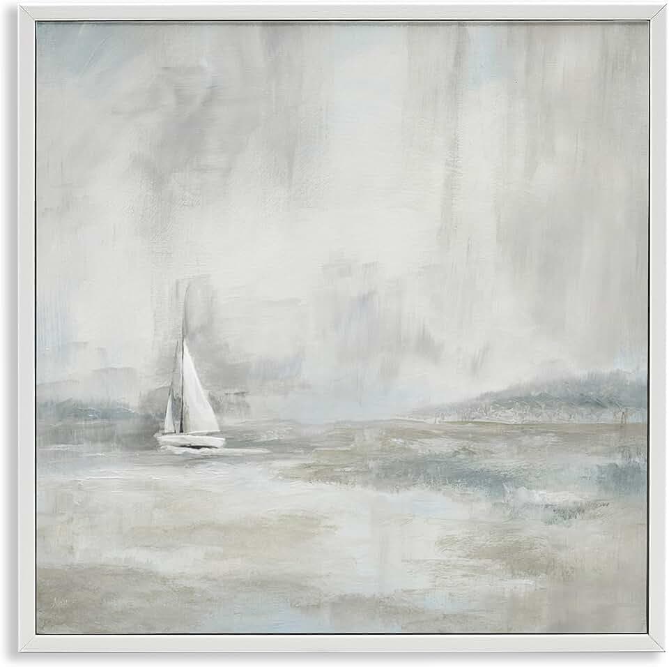 Stupell Industries Abstract Sailboat Drifting Ocean Waves Beige Neutrals, Design by Daniel Sproul