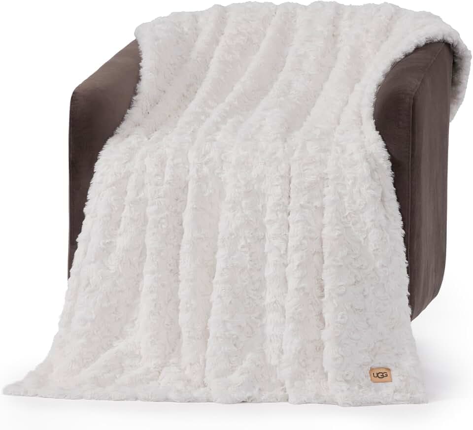 UGG Adalee Throw Blanket for Couch, Faux Fur Blanket, 50" x 70", White