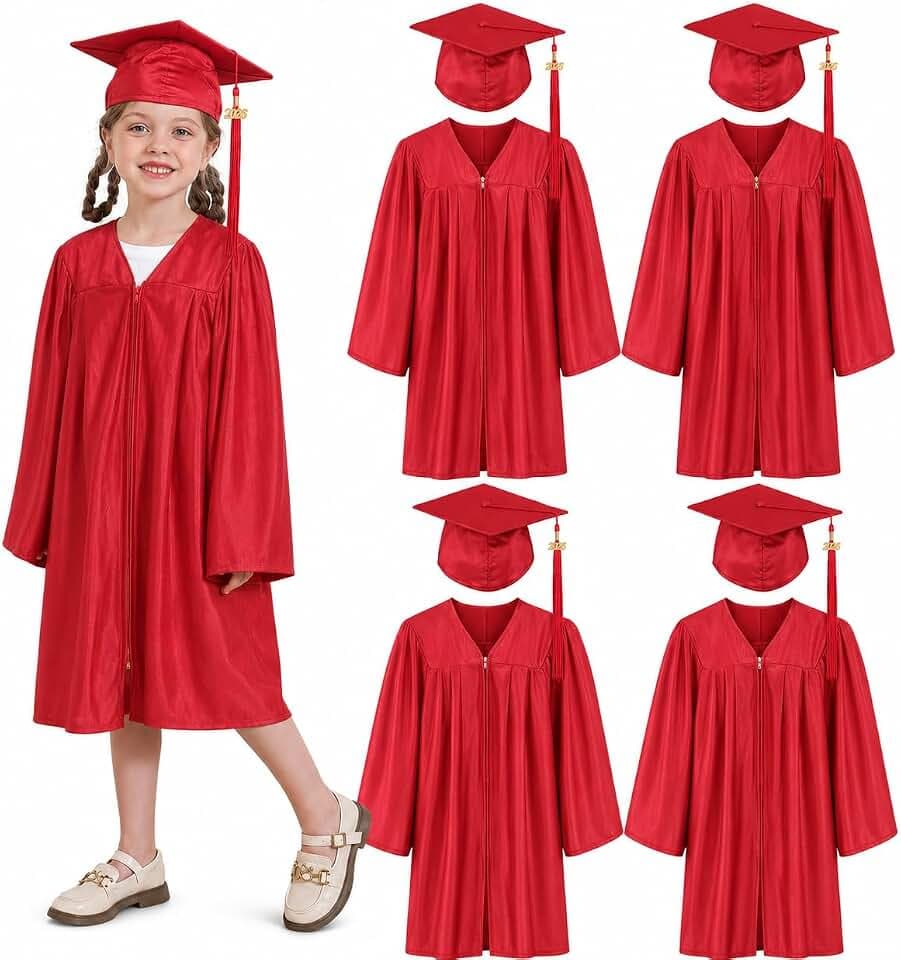 5 set Preschool & Kindergarten Graduation Cap and Gown, Shiny Kids Graduation gown with Tassel 2026+2027 Charm.